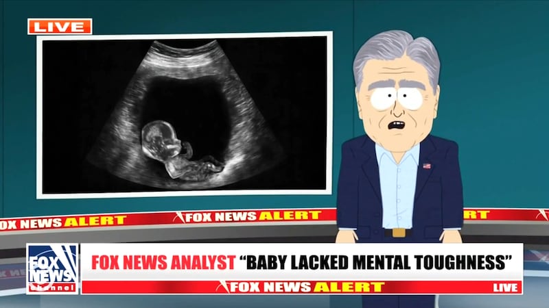 South Park, Hannity explaining how Satan's baby hanged itself.