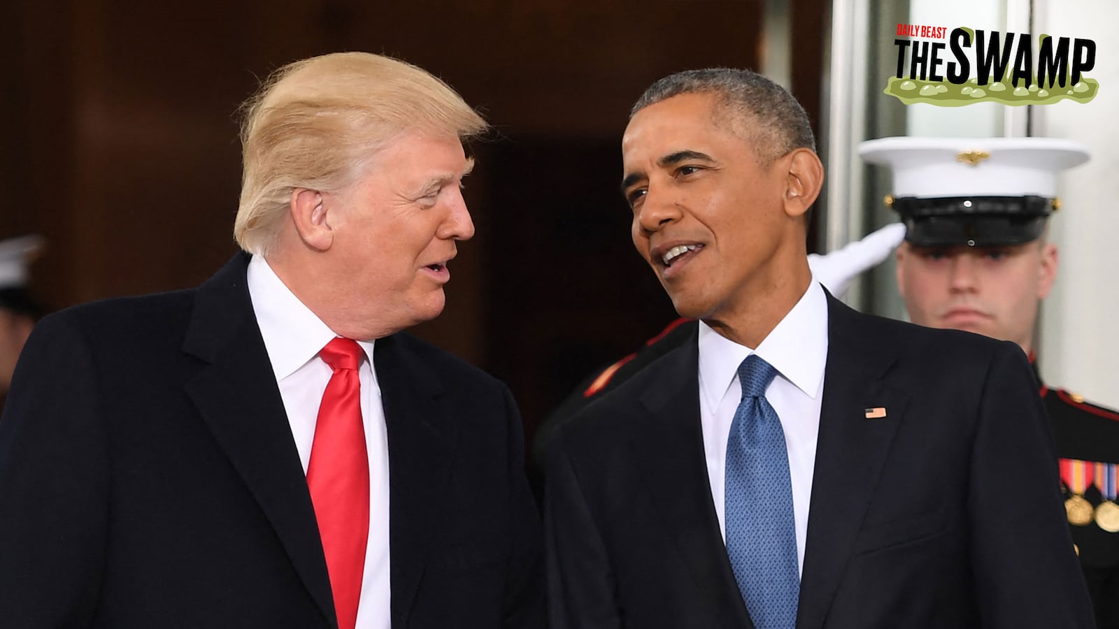 President Barack Obama welcomes President-elect Donald Trump to the White House in Washington, DC on January 20, 2017.