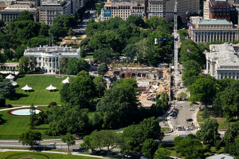 Construction on the proposed White House ballroom on May 17, 2026 in Washington, DC.