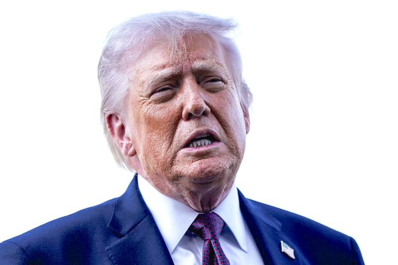 U.S. President Donald Trump speaks to the media after arriving in Corpus Christi, Texas, U.S., February 27, 2026.