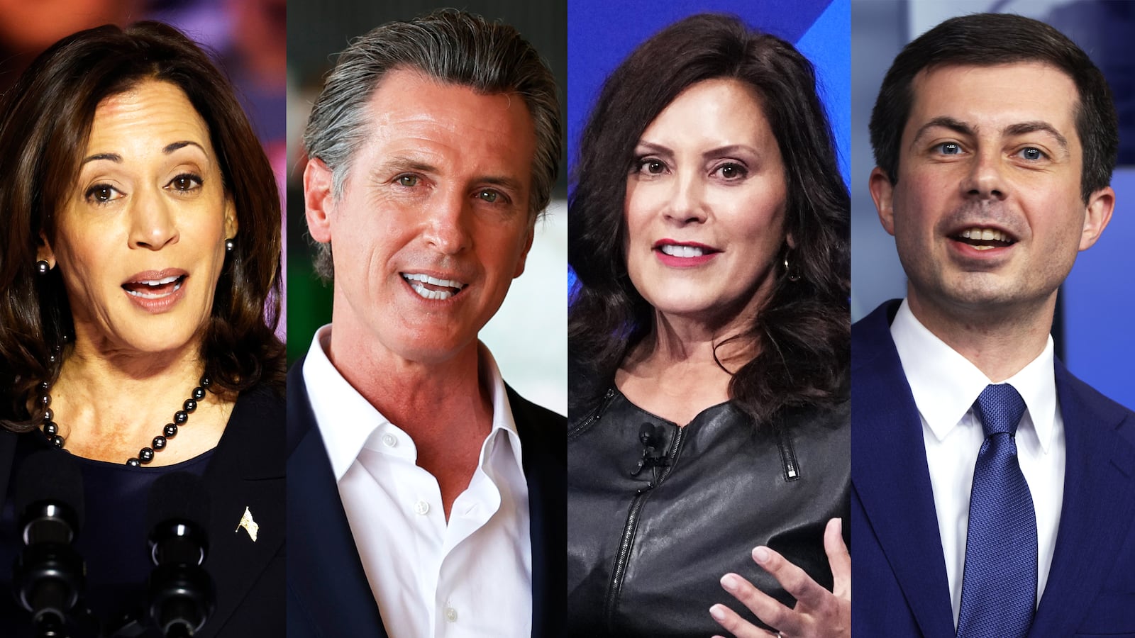 From left to right: Kamala Harris, Gavin Newsom, Gretchen Whitmer, Pete Buttigieg.