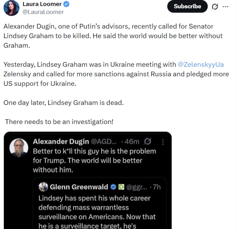 Laura Loomer reacts on X
