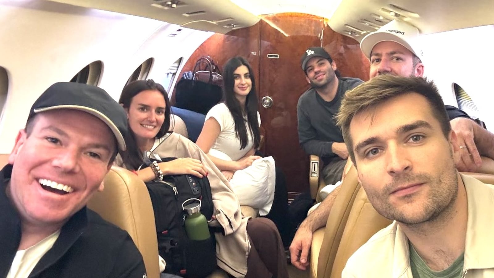 Alex Bruesewitz (R) with his friends, including Sarah Gaither, at the back, but no sign of her dog.