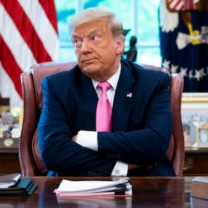 WASHINGTON, DC - JULY 20: U.S. President Donald Trump talks to reporters while hosting Republican Congressional leaders and members of his cabinet in the Oval Office at the White House July 20, 2020 in Washington, DC. Trump and his guests talked about a proposed new round of financial stimulus to help the economy during the ongoing global coronavirus pandemic. (Photo by Doug Mills/Getty Images)