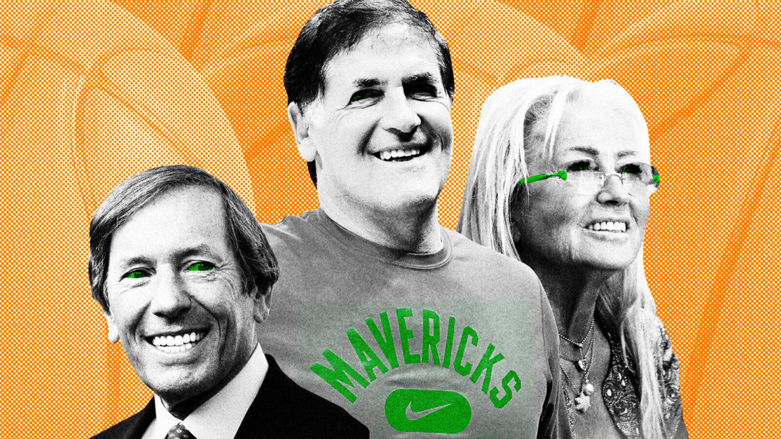 A photo illustration showing Miriam Adelson, Dan DeVos and Mark Cuban.