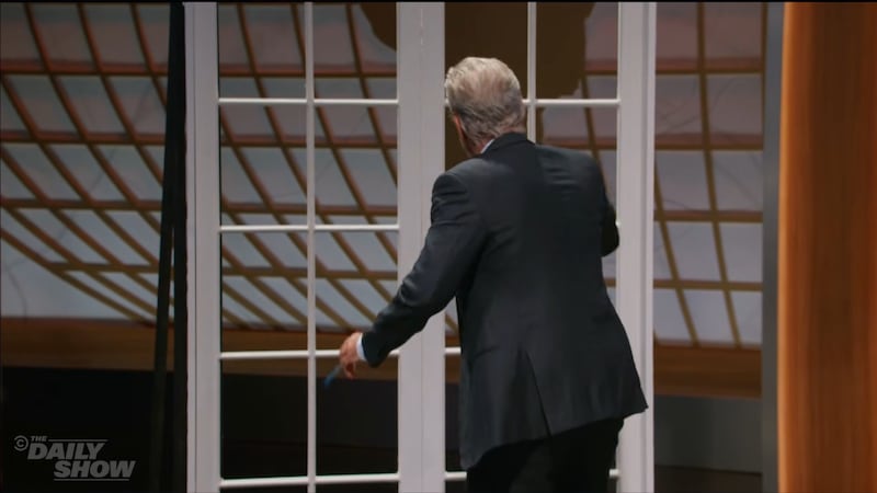 The Daily Show, Jon Stewart looking out a window.