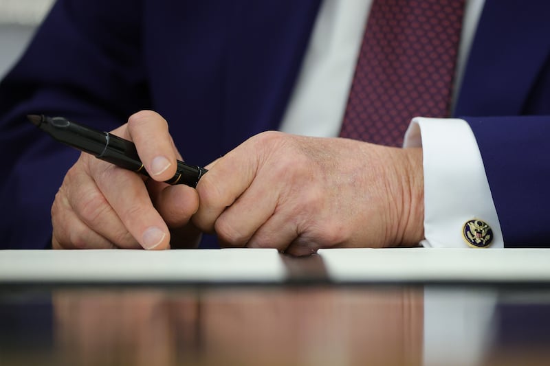 A detailed view of the hands of U.S. President Donald Trump on June 03, 2026 .