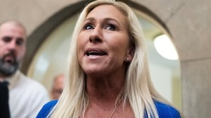 Rep. Marjorie Taylor Greene, R-Ga., talks with reporters in the U.S. Capitol on Tuesday, May 7, 2024.