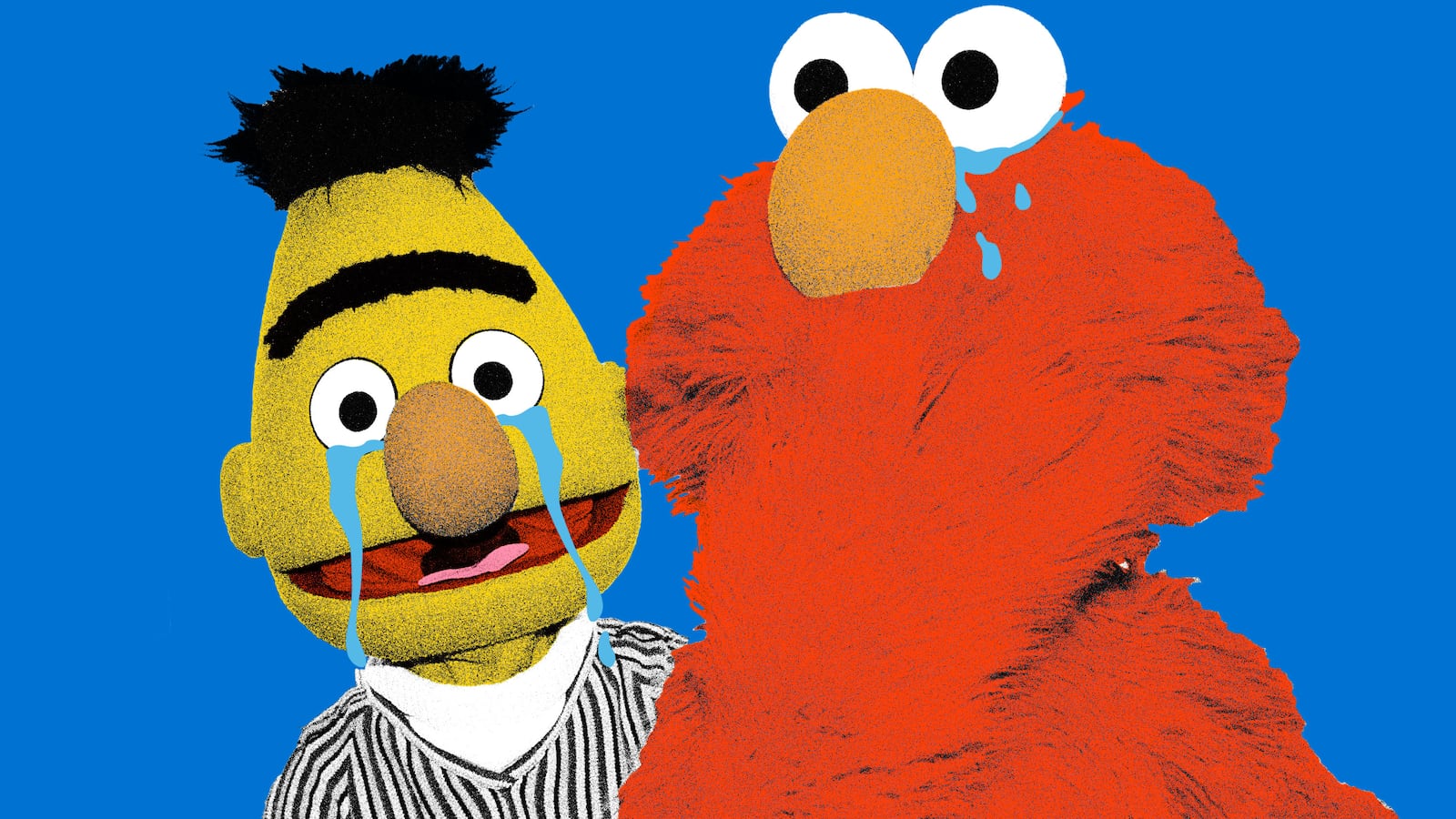 Bert and Elmo from Sesame Street crying