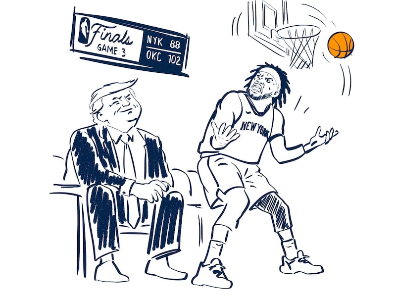 Donald Trump sports curse NY Knicks Illustration