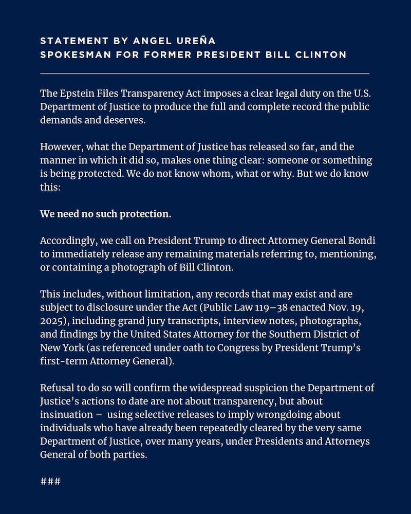 clinton statement on epstein files