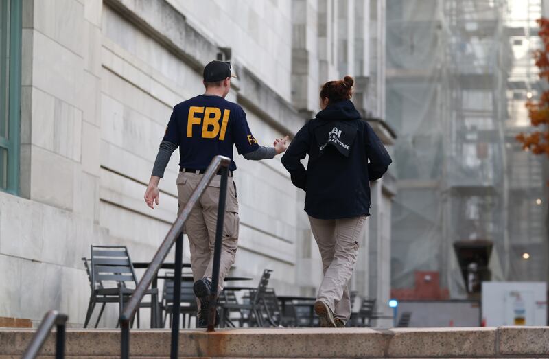 Boston, MA - November 1: FBI agents at Harvard Medical School's Goldenson Building after an overnight explosion on November 1, 2025. (Photo by Jonathan Wiggs/The Boston Globe via Getty Images)