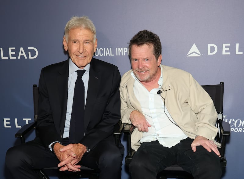 LOS ANGELES, CALIFORNIA - JULY 22: (L-R) Harrison Ford and Michael J. Fox attend the Third Annual Social Impact Summit at DGA Theatre on July 22, 2026 in Los Angeles, California. (Photo by Monica Schipper/Getty Images)