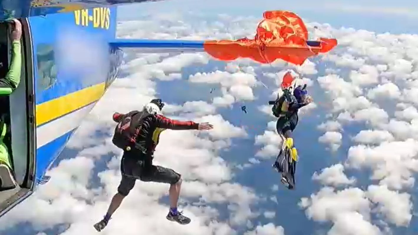 Terrifying Footage Shows Skydiver Getting Tangled on Plane Wing