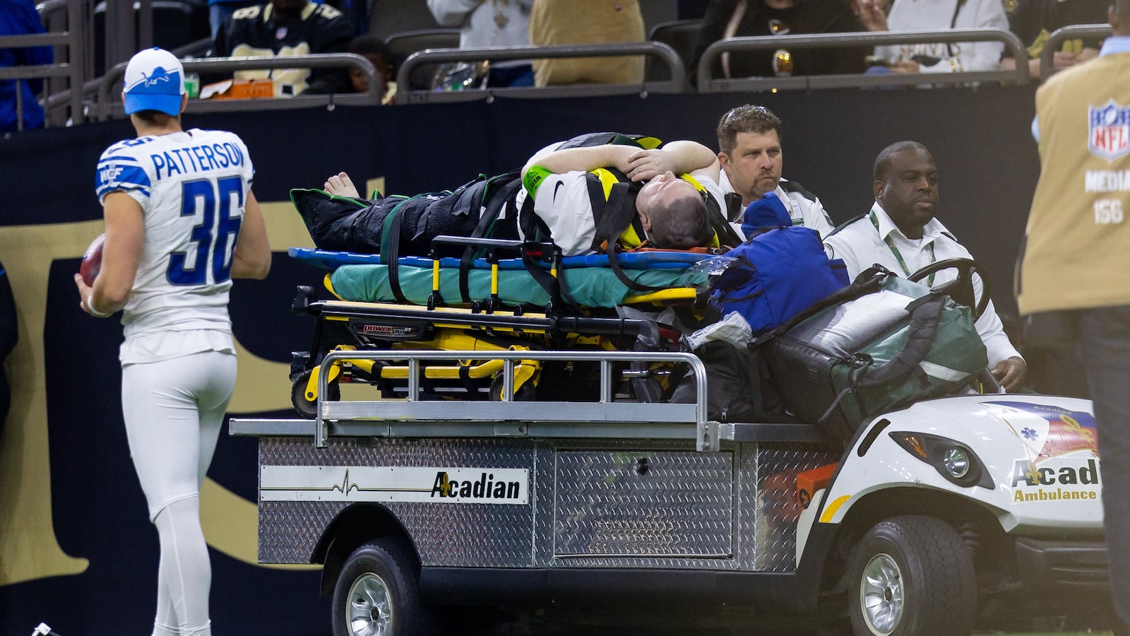 New Orleans, Louisiana, USA; NFL yard marker personnel was injured by New Orleans Saints running back Alvin Kamara