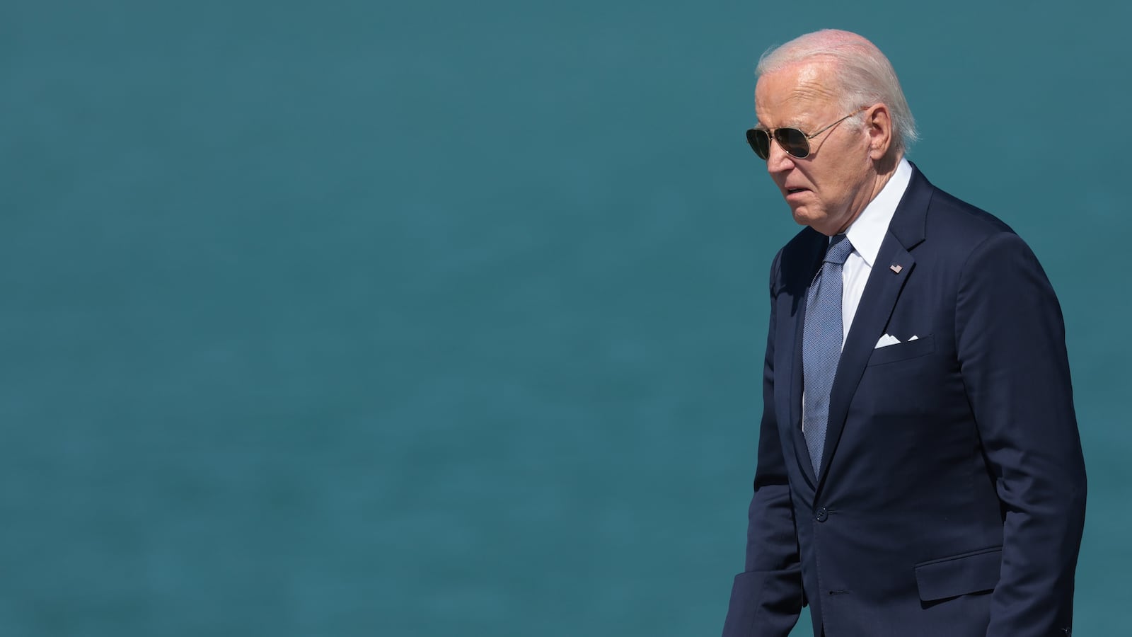 U.S. President Joe Biden delivers a speech at Pointe du Hoc, where U.S. Army Rangers scaled cliffs over 100 feet high on D-Day to destroy a heavily fortified German position.