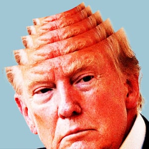 Donald Trump with his head getting smaller behind him