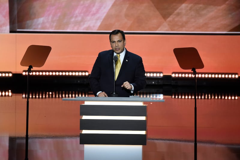 Alvarado speaking at the Republican National Convention in 2016. His campaign website previously prominently mentioned his appearance there, but it no longer does.