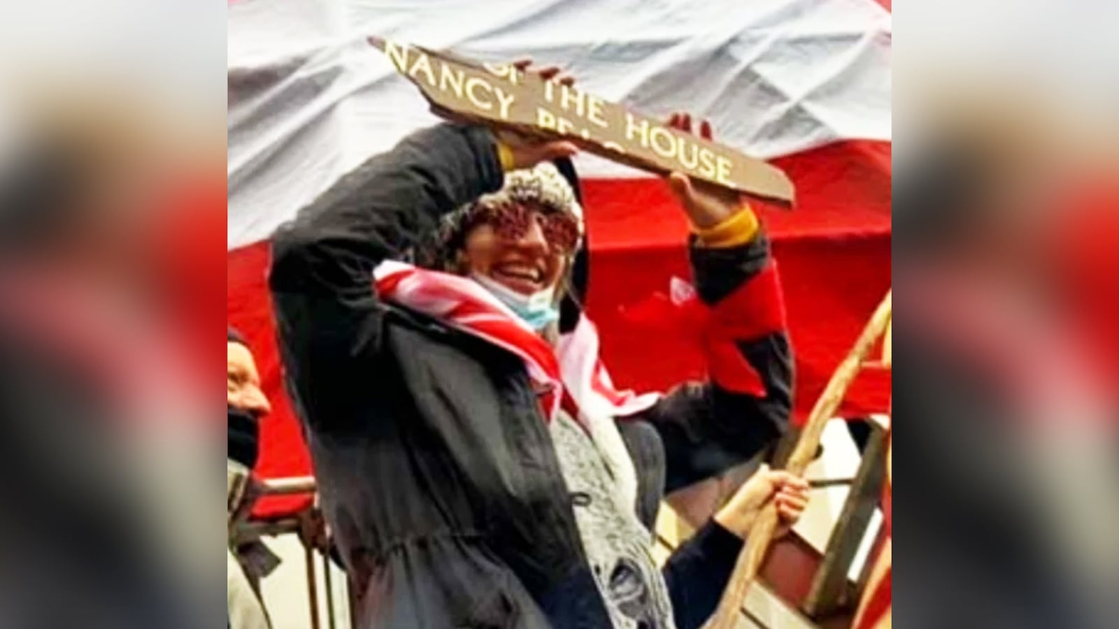 Emily Hernandez, Capitol rioter seen holding Nancy Pelosi’s sign.
