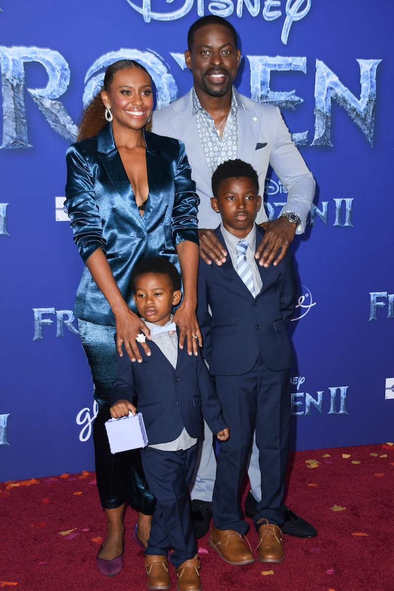 Sterling K. Brown, his wife actress Ryan Michelle Bathe and their two sons Andrew (R) and Amare (L)