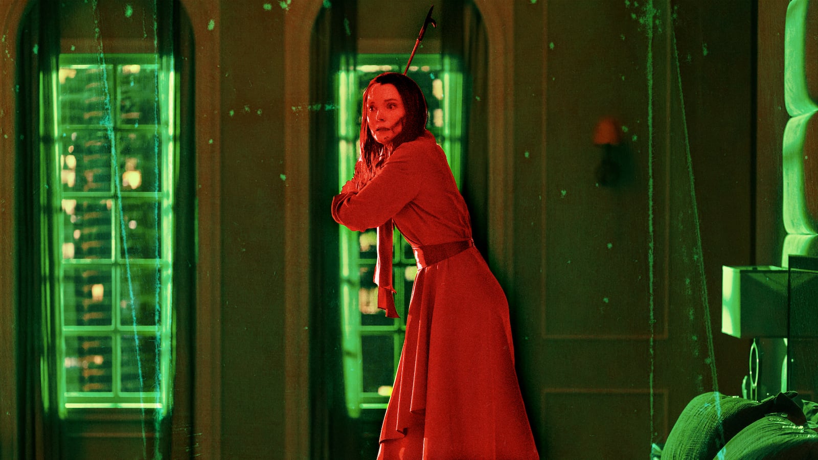 A photo illustration of a production still from The Fall of the House of Usher.