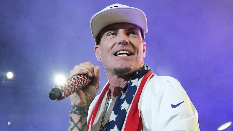 MINNEAPOLIS, MINNESOTA - DECEMBER 16: Vanilla Ice performs during halftime of an NFL football game between the Minnesota Vikings and Chicago Bears at U.S. Bank Stadium on December 16, 2024 in Minneapolis, MInnesota. (Photo by Todd Rosenberg/Getty Images)