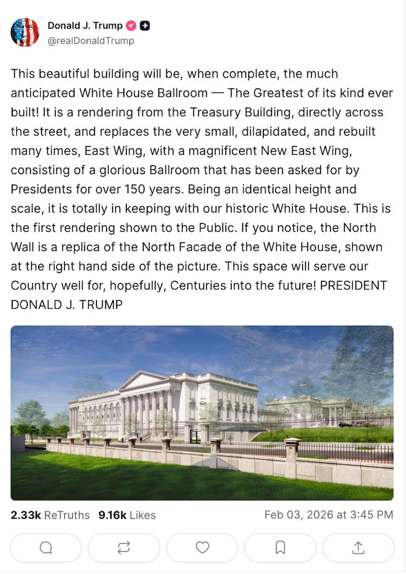 Trump claimed, without evidence, that presidents going back "150 years" have "asked for" such a ballroom.