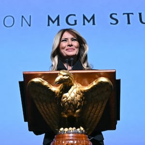 US First Lady Melania Trump speaks during the world premiere of Amazon MGM Studios' "Melania" 2026