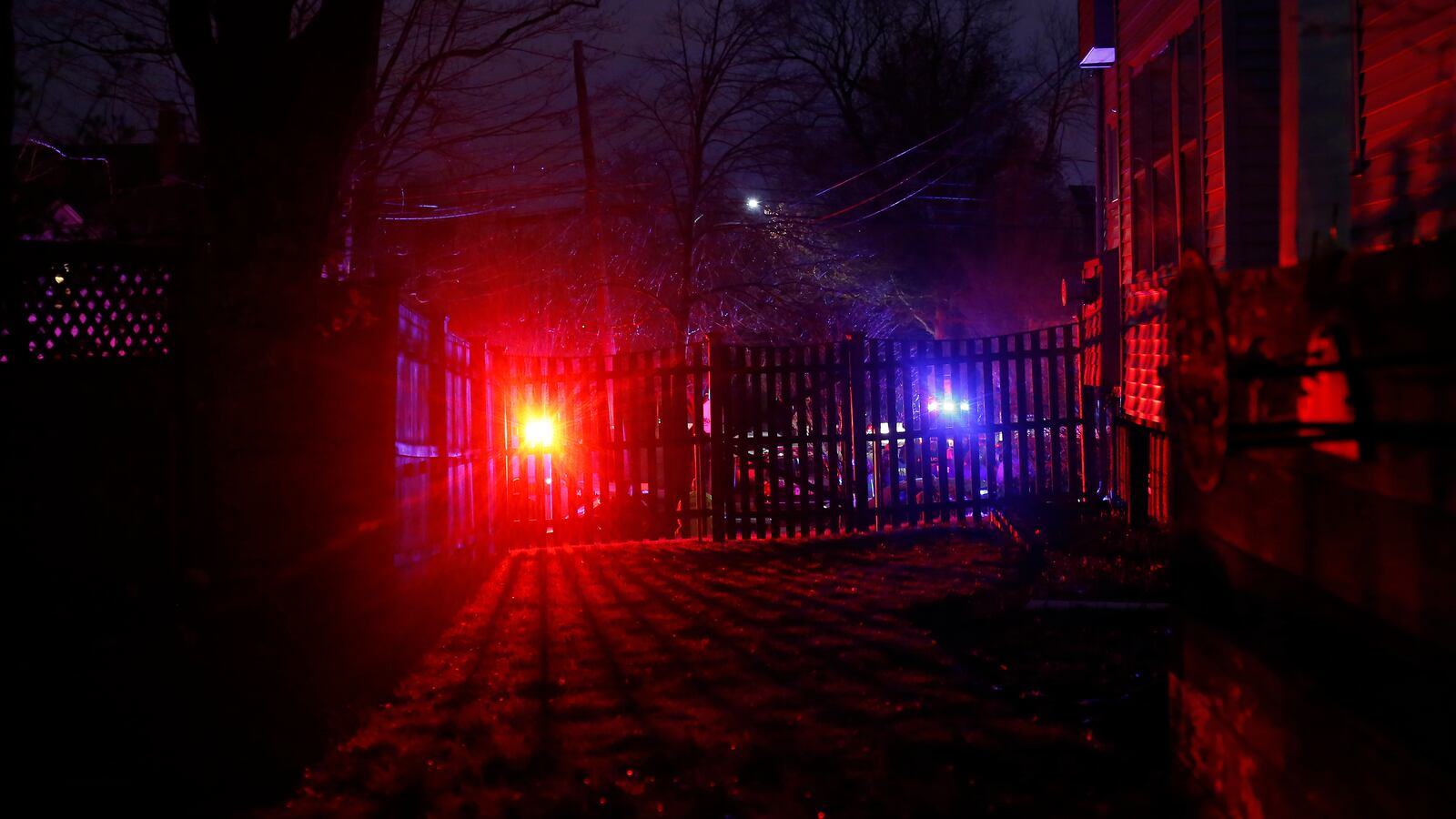 Police sirens are seen above Franklin Street in Watertown, Massachusetts April 19, 2013.