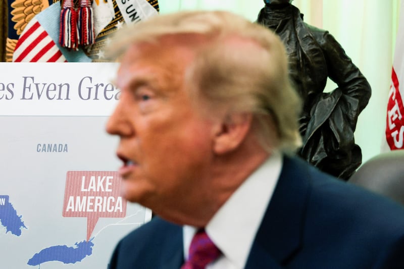 U.S. President Donald Trump speaks during an event after signing an executive order renaming Lake Ontario as Lake America in the Oval Office at the White House in Washington, D.C., U.S., August 27, 2026. REUTERS/Evan Vucci