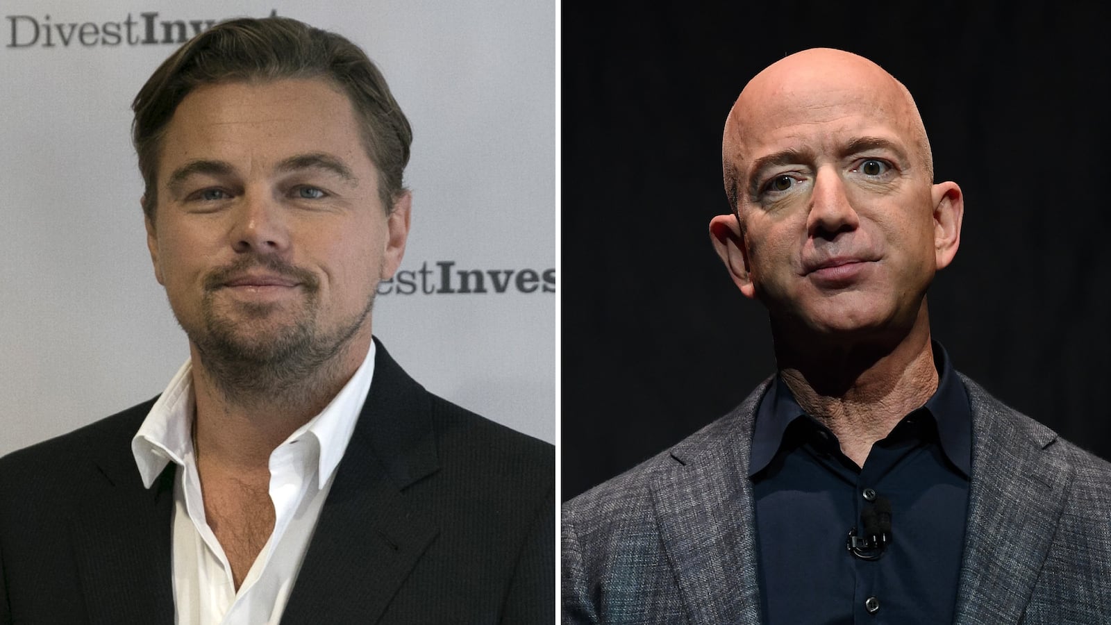 Leonardo DiCaprio (left) and Jeff Bezos (right). REUTERS/Shannon Stapleton,
REUTERS/Clodagh Kilcoyne.