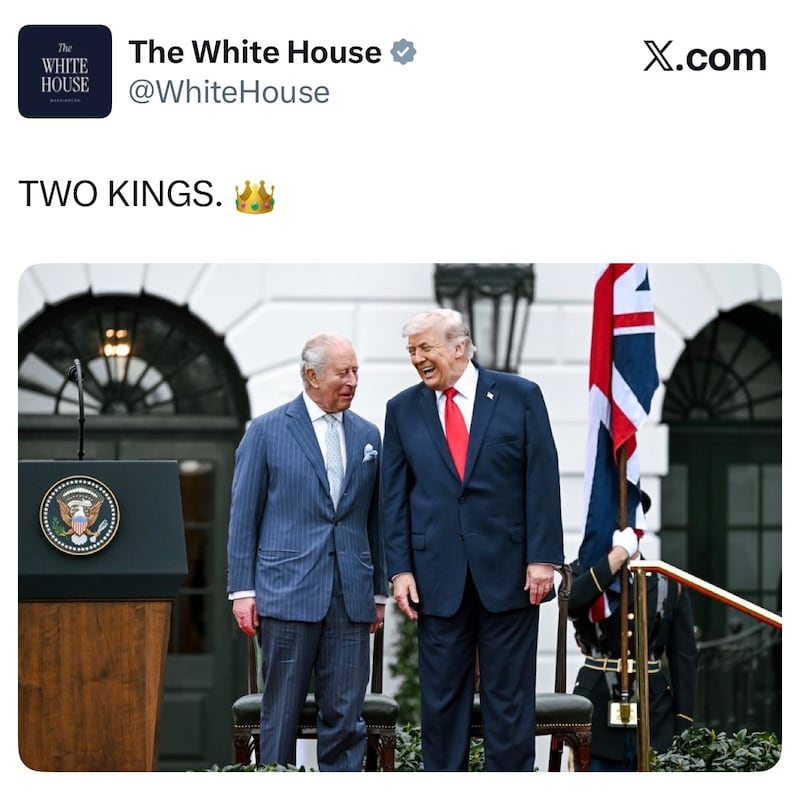 white house x donald trump king charles
