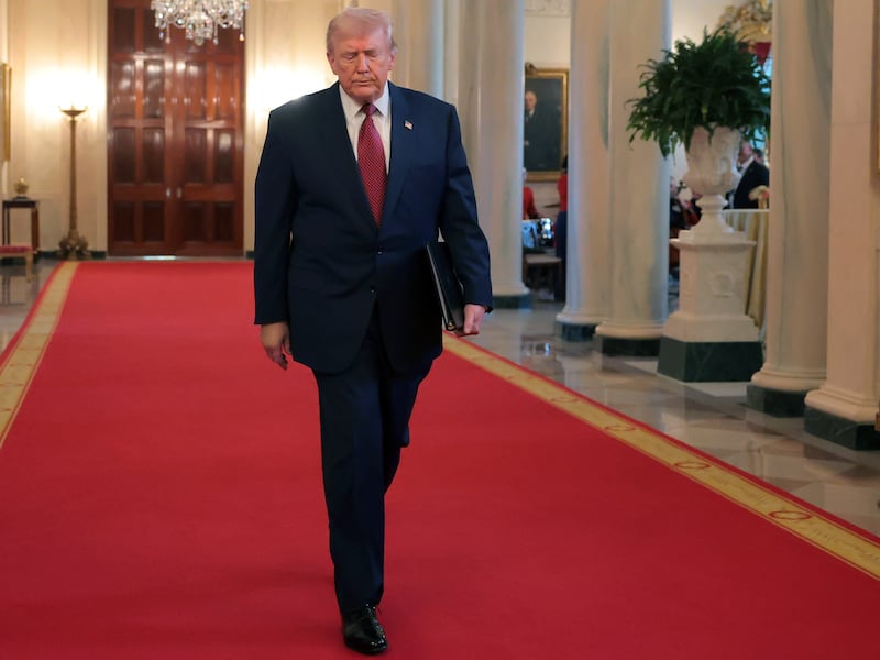 WASHINGTON, DC - FEBRUARY 11:  U.S. President Donald Trump arrives for an event on the use of coal in the East Room of the White House on February 11, 2026 in Washington, DC. The lobby group Washington Coal Club awarded Trump the "Undisputed Champion of Coal" award. Trump is also expected to sign an executive order directing the Defense Department to buy electricity from coal-fired power plants. (Photo by Anna Moneymaker/Getty Images)