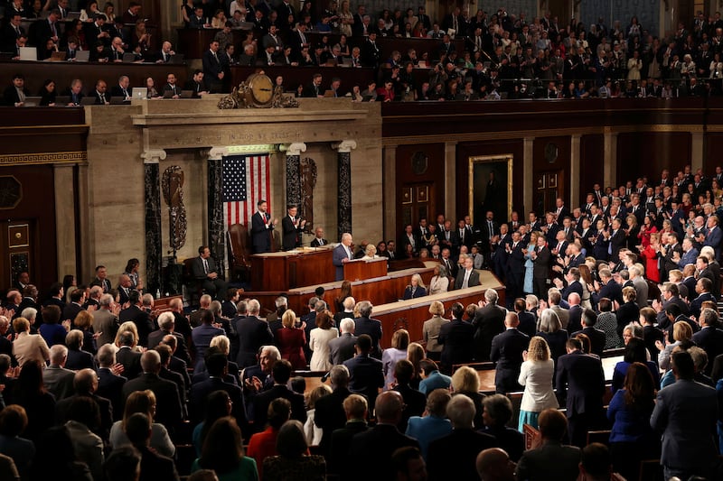 King Charles receives a standing ovation as he addresses a joint meeting of Congress in the House Chamber of the U.S. Capitol in Washington on April 28, 2026.