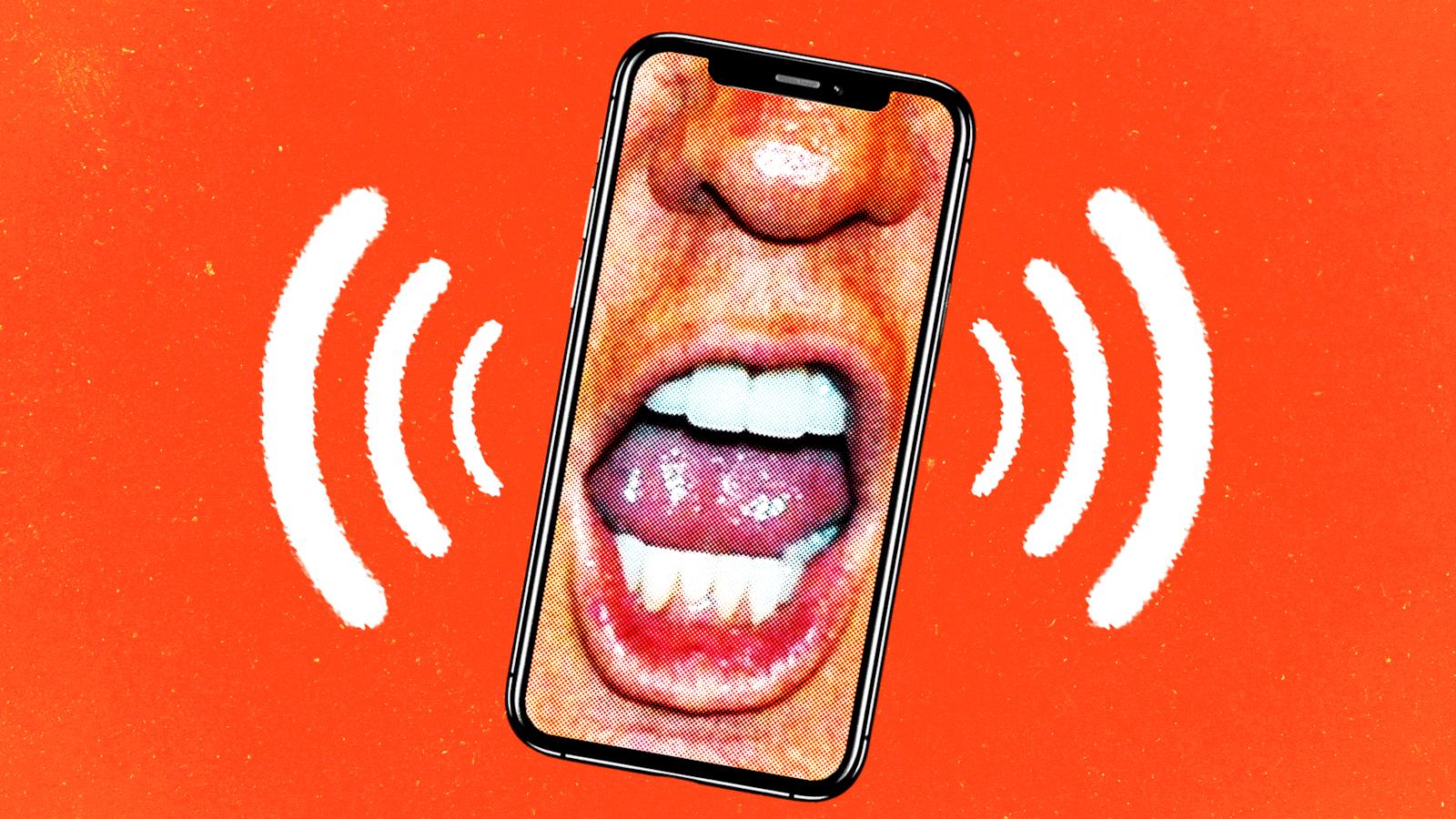 Close up image of Donald Trump yelling in a cellphone moving back and forth