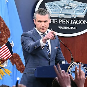 Secretary of Defense Pete Hegseth speaks during a news conference at the Pentagon in Washington, DC, on March 19, 2026.