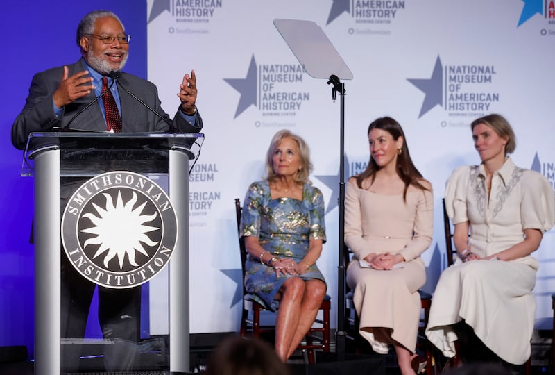 Lonnie Bunch speaks during an event where both of U.S. first lady Jill Biden's 2021 inaugural ensembles will be donated to the Smithsonian’s National Museum of American History in Washington, U.S. January 25, 2023.