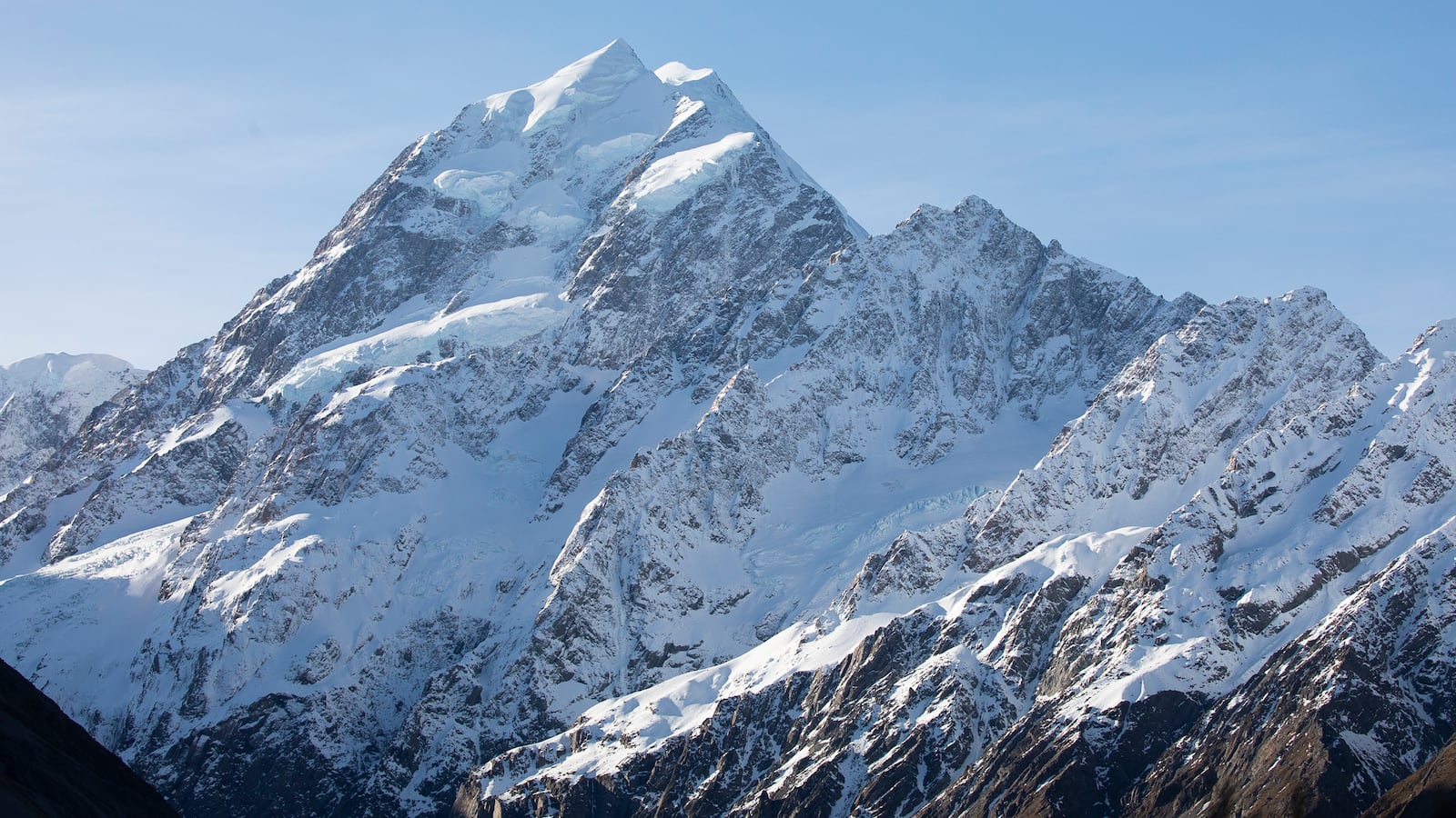 The highest mountain in New Zealand Mount Cook also known as Aoraki.