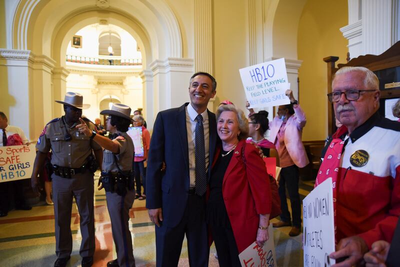 Capriglione with supporters outside the House Chamber of the Texas House of Representatives in 2021—he has denied some of Grace’s allegations but admits to having an affair.