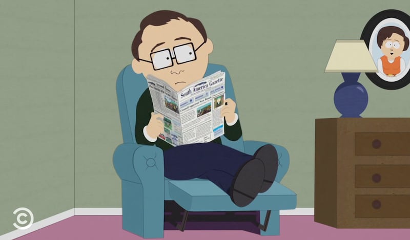 South Park, minor character reading the South America Gazette