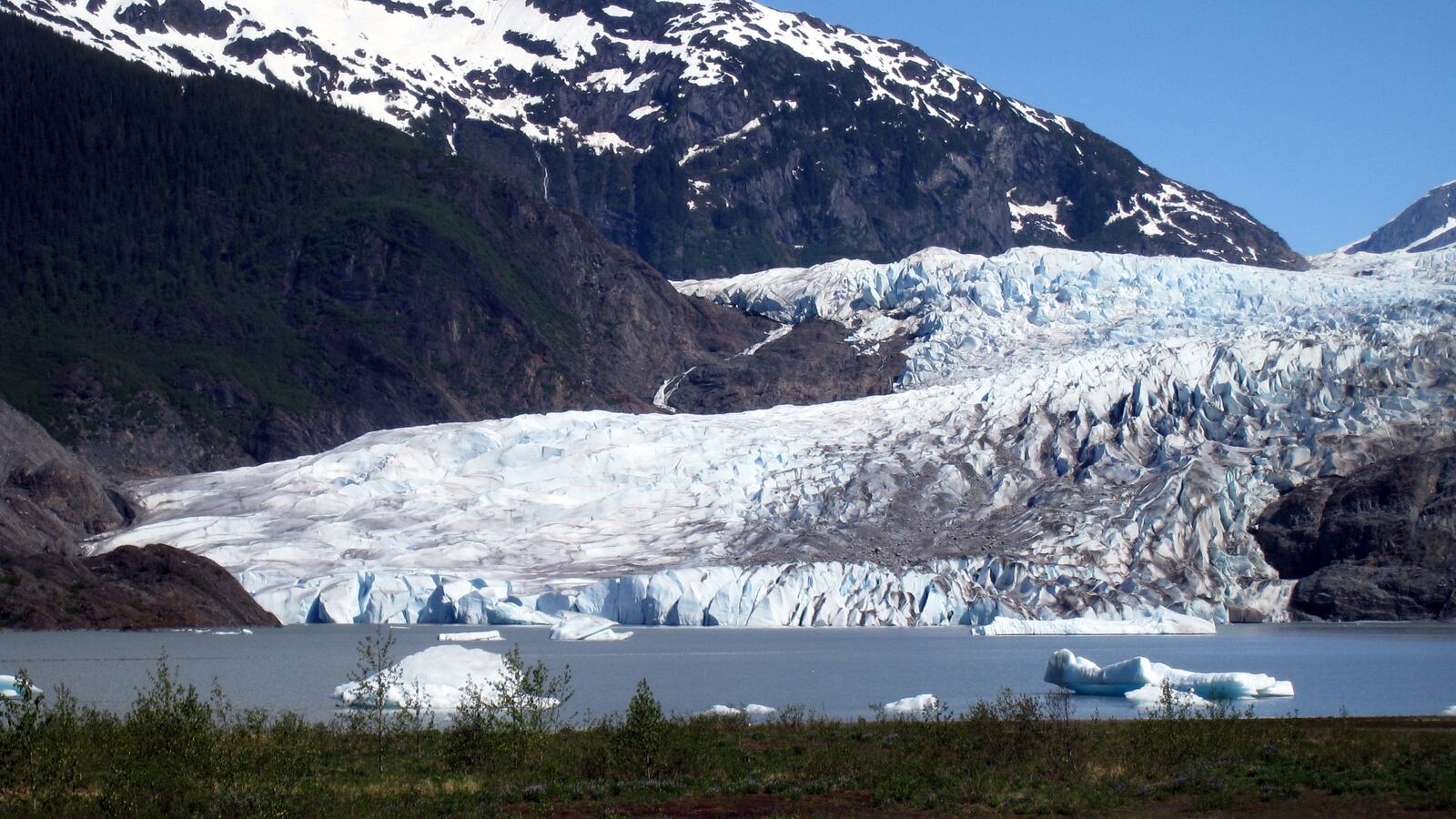 The Mendenhall Lake and Mendenhall Glacier in Alaska.
