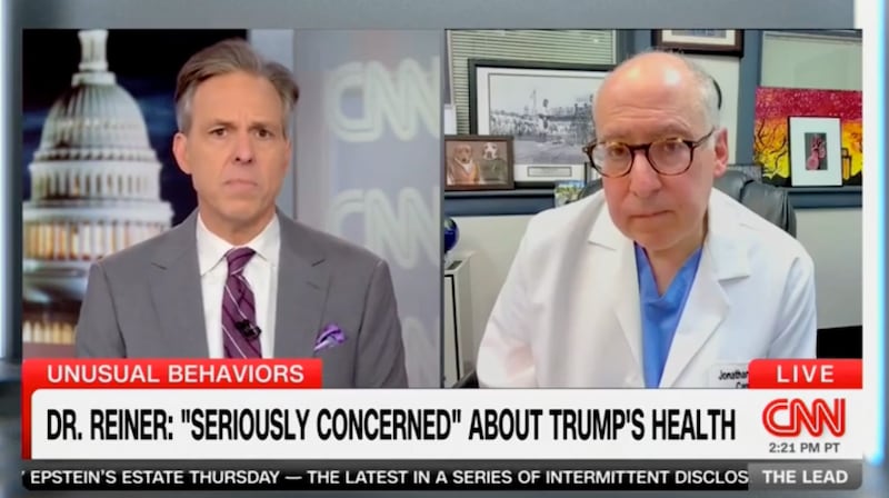 Jake Tapper and Dr Jonathan Reiner on CNN discussing Trump's health.