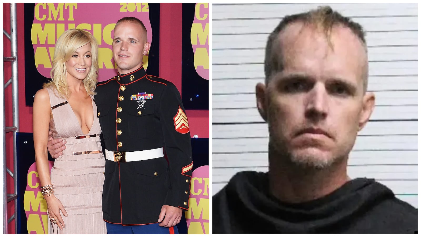 Left: NASHVILLE, TN - JUNE 06: Singer Kellie Pickler and Sgt. Sean DeBovoise, (Ret.) arrive at the 2012 CMT Music awards at the Bridgestone Arena on June 6, 2012 in Nashville, Tennessee.
Right: Mugshot of Sgt. Sean DeBovoise, also known as Nigel Edge.