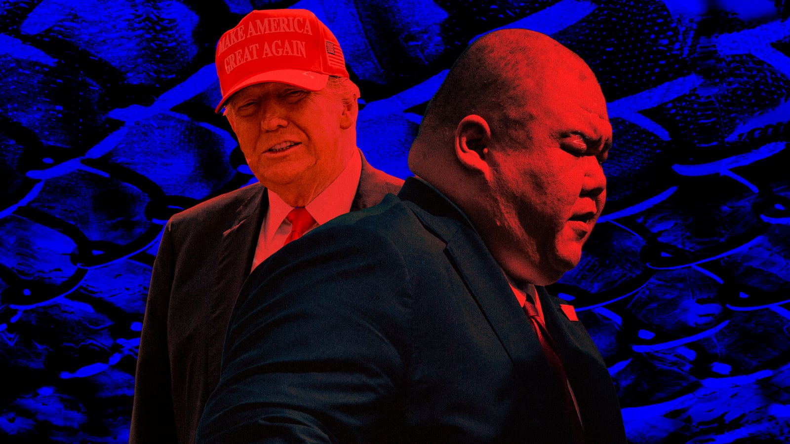 A photo illustration of Donald Trump and Steven Cheung.