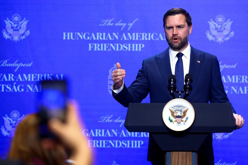 U.S. Vice President JD Vance holds a joint press conference with Hungarian Prime Minister Viktor Orban (not pictured), in Budapest, Hungary, April 7, 2026. REUTERS/Bernadett Szabo