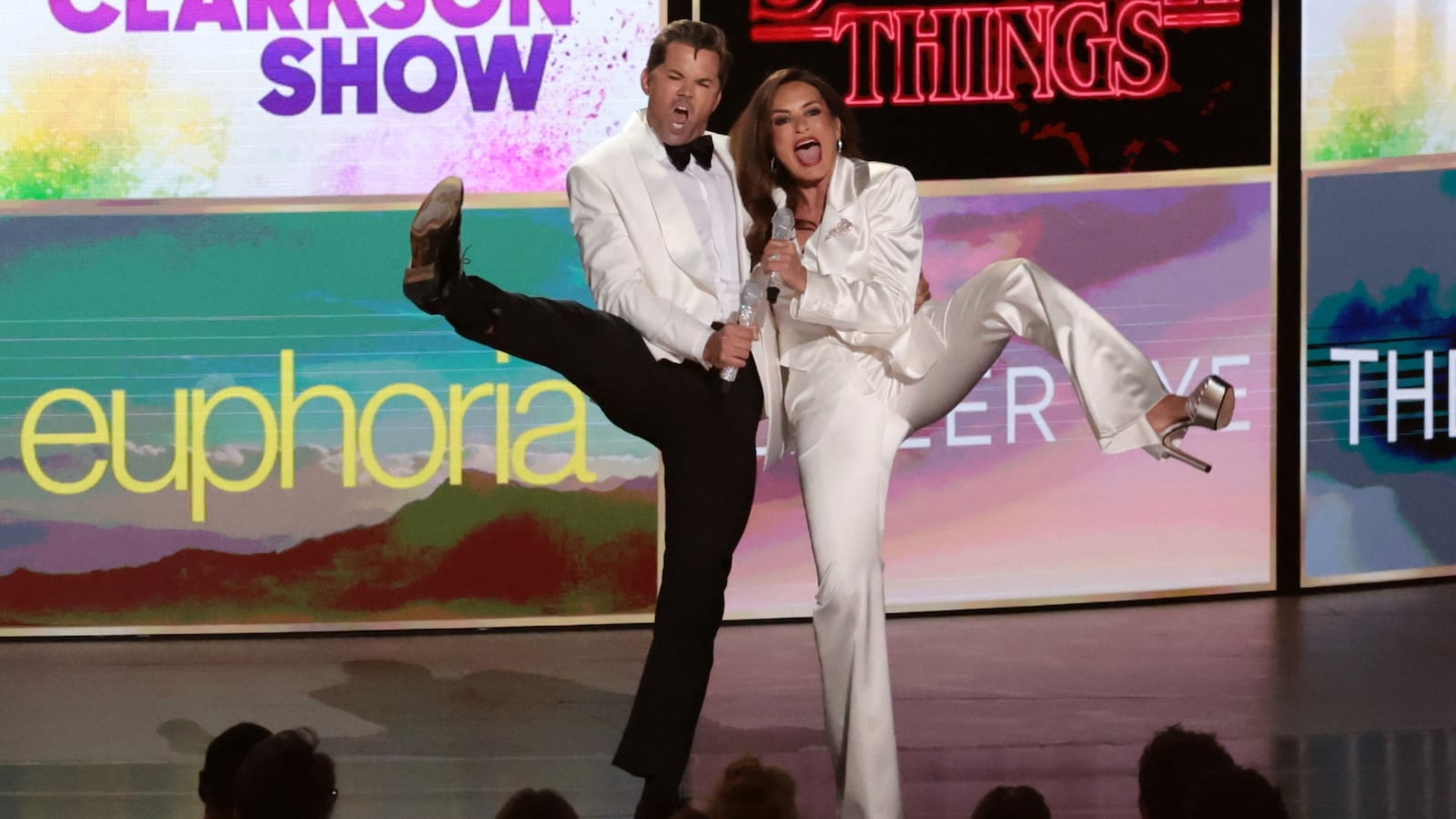 Andrew Rannells and Mariska Hargitay during the 78th Emmy Awards ceremony at the Peacock Theater in Los Angeles, CA, Monday, Sept. 14, 2026.