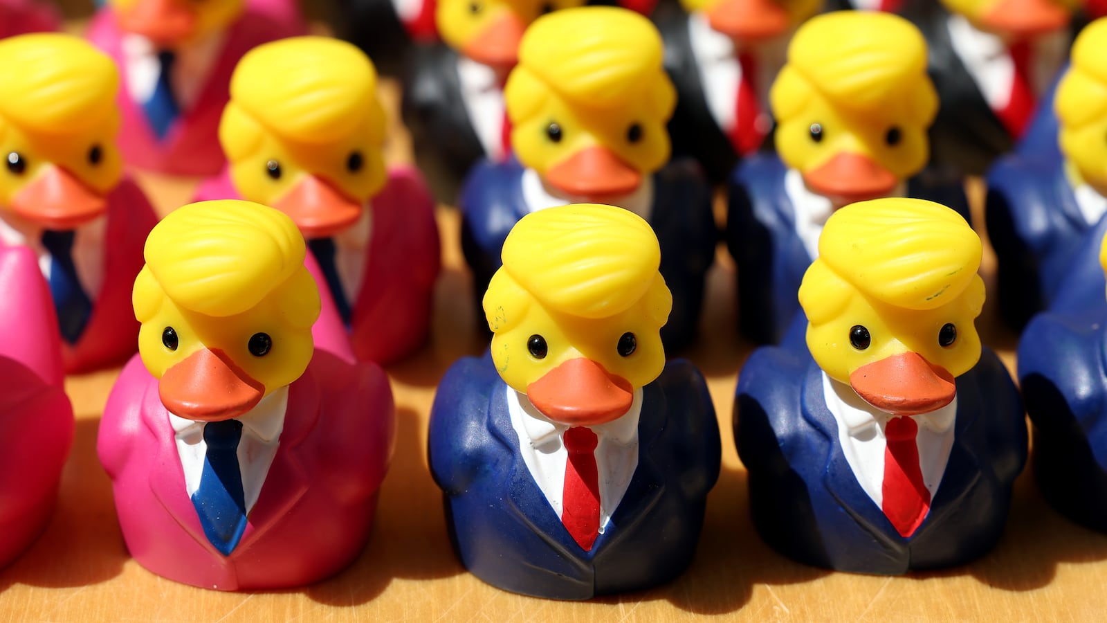 Rubber ducks shaped as U.S. President Donald Trump are seen at a store outside of the American Airlines Center ahead of the 2026 Republican National Committee (RNC) Midterm Convention on September 08, 2026 in Dallas, Texas. Trump will headline the RNC’s first-ever midterm convention as he aims to highlight his administration’s achievements and rally support for GOP candidates just two months before the November 3 general election.