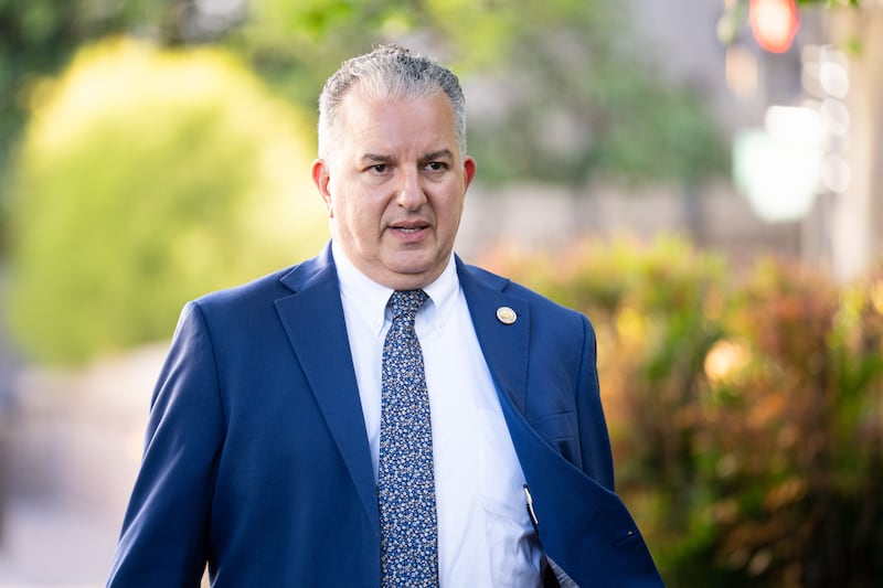 UNITED STATES - MAY 13: Rep. Jimmy Patronis, R-Fla., arrives for the House Republican Conference caucus meeting at the Capitol Hill Club in Washington on Wednesday, May 13, 2026. (Bill Clark/CQ-Roll Call, Inc via Getty Images)