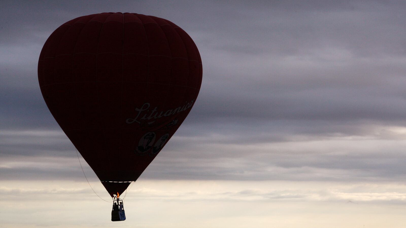 A hot air balloon flies