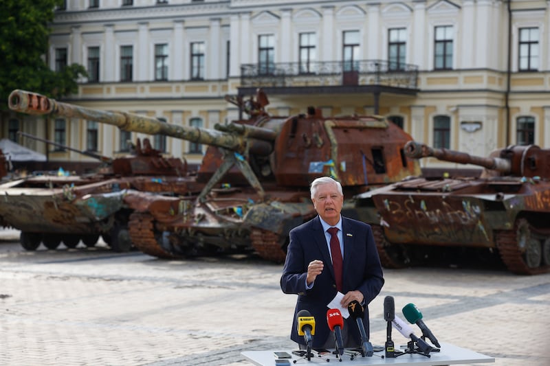 U.S. Senator Lindsey Graham (R-SC) speaks to the media after his meeting with Ukraine's President Volodymyr Zelenskiy, amid Russia's attack on Ukraine, in Kyiv, Ukraine July 10, 2026.